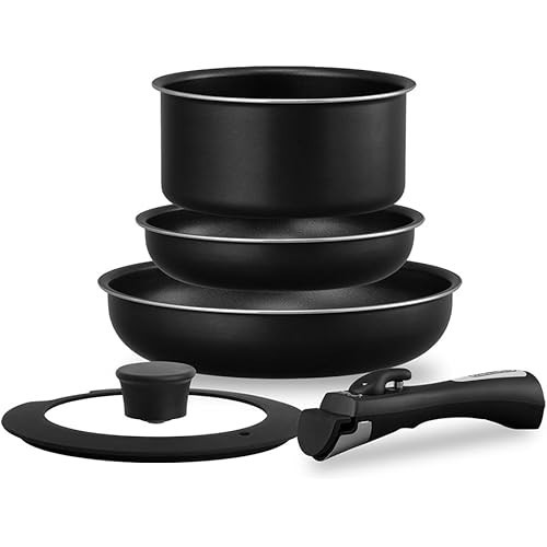 IRIS OHYAMA Iris Oyama หม้อและกระทะแบบถอดได้ชุดกระทะ 5 ชิ้น IH & Gas-Fire Compatible Diamond Coat...