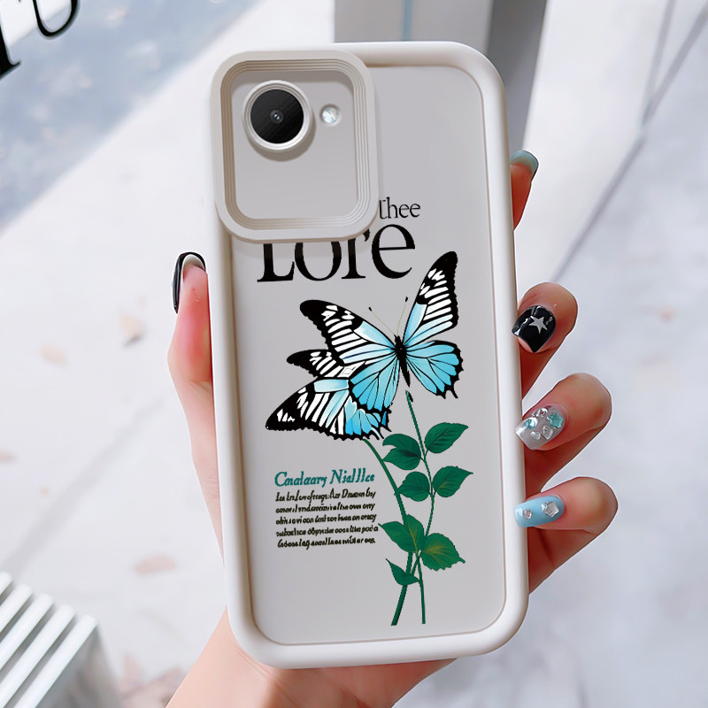 เคสสำหรับ Realme C30 C30s Narzo 50i Prime เคสโทรศัพท์ดอกไม้ผีเสื้อสามสีซิลิโคนกันกระแทก