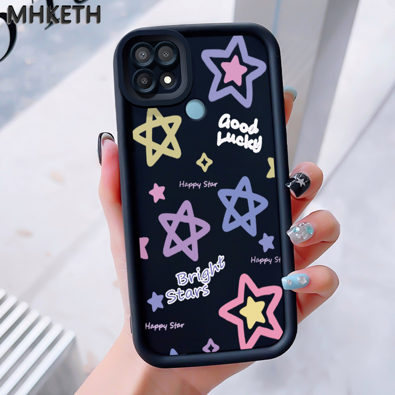 MHKEID เคสสำหรับ OPPO A15 A15s A35 เคสฝาครอบป้องกันโทรศัพท์เคสโทรศัพท์องค์ประกอบรูปดาวน่ารัก