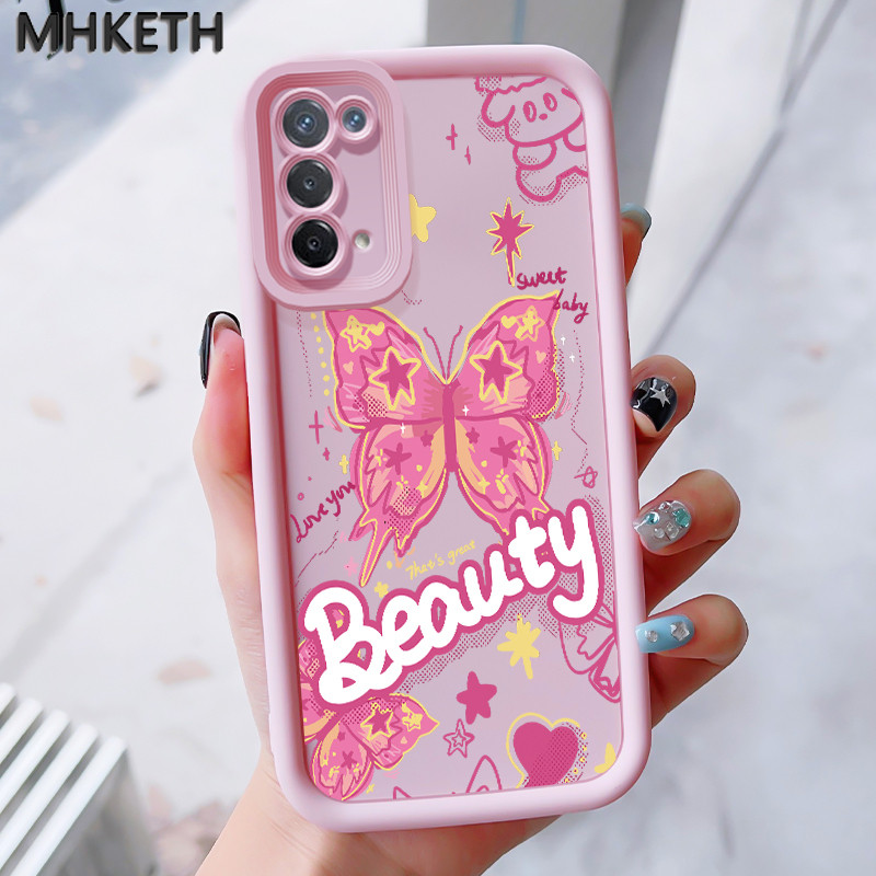 MHKEID เคสสำหรับ OPPO A74 5G A54 5G เคสระเบิดป้องกันซิลิโคนรูปผีเสื้อเคสโทรศัพท์อันสวยงาม