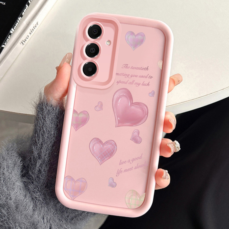 เคสสำหรับ Samsung A16 4G A16 5G เคสโทรศัพท์รูปหัวใจสามสีซิลิโคนกันกระแทก