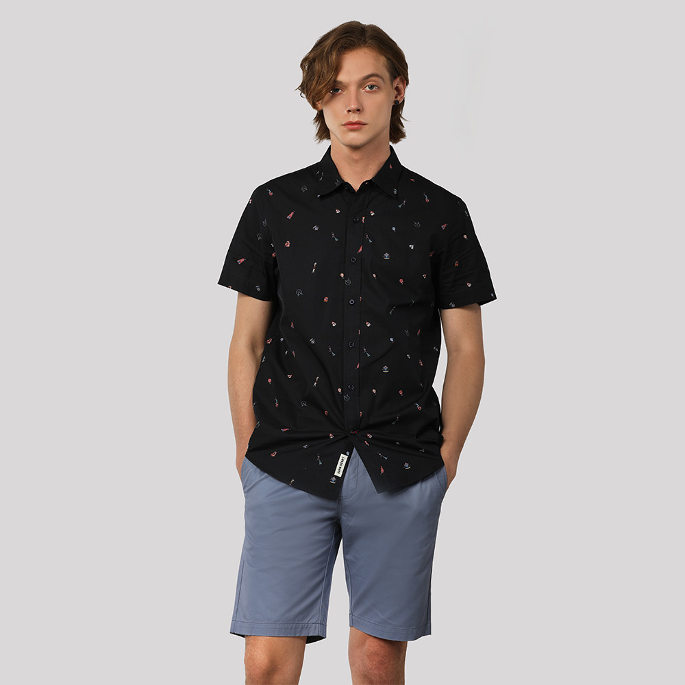 John Henry เสื้อเชิ้ตผู้ชายแขนสั้น ทรงเข้ารูป รุ่น JH F225MSSSM02 - สีกรมท่า