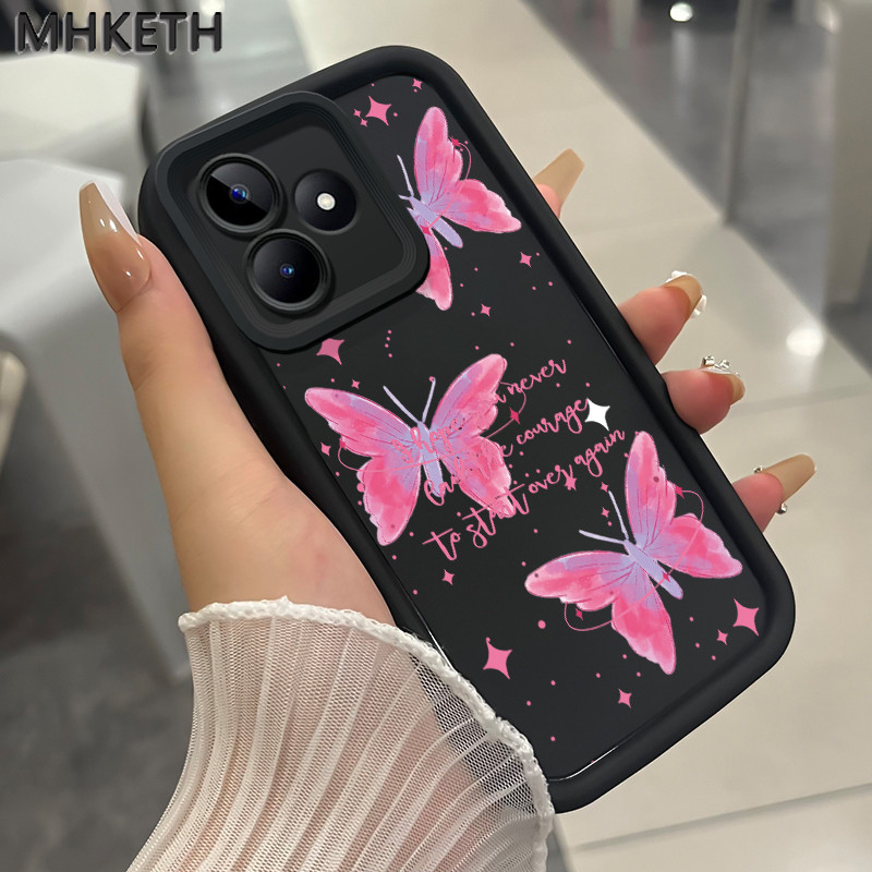 MHKETH เคสสำหรับ Realme C53 C51 C51s Narzo N53 Note 50 เคสโทรศัพท์รูปผีเสื้อสีชมพูแฟชั่น