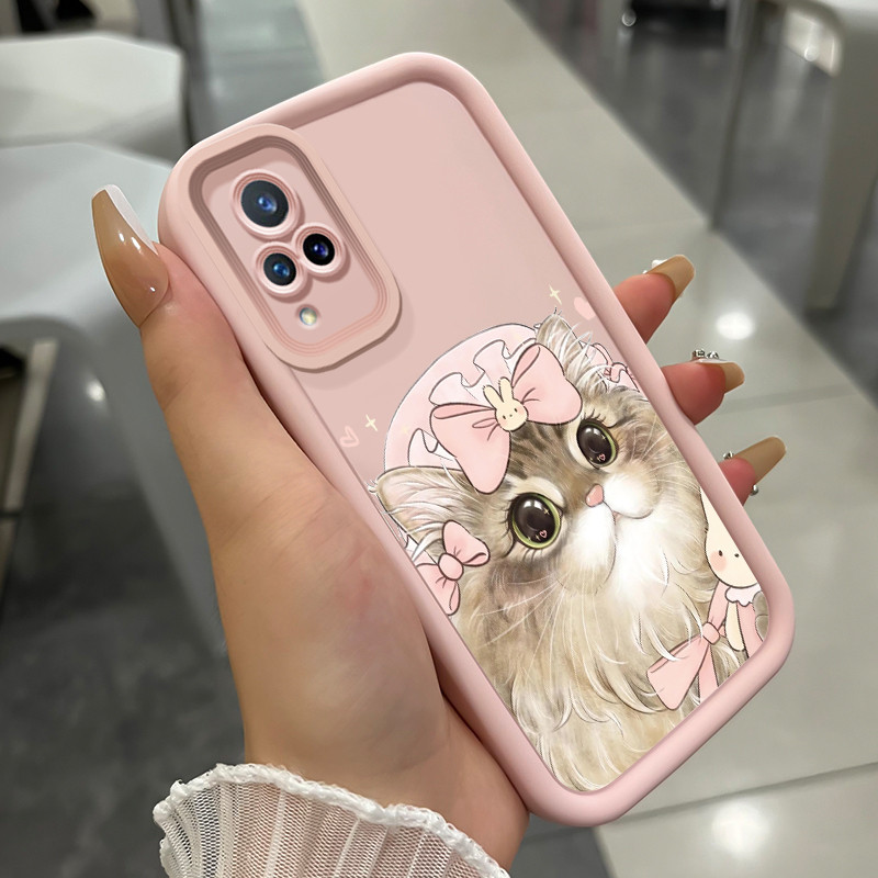 เคสสำหรับ VIVO V21 4G V21 5G เคสโทรศัพท์แมวสวยสามสีซิลิโคนกันกระแทก