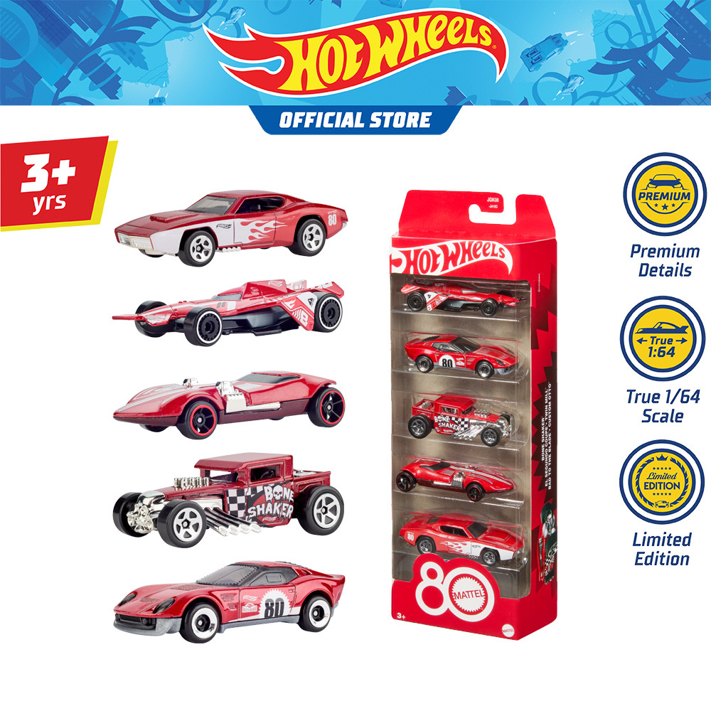 Hot Wheels Mattel 80Th 5-Pack Of 1:64 Scale  รถฮอตวีล แพ็ค5คัน รุ่นฉลอง 80 ปี แมทเทล JGK08