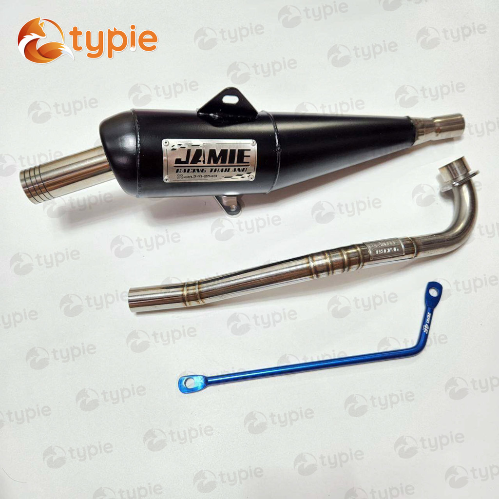 JAMIE รุ่นใหม่ ป้ายสแตนเลส จะมัย แท้100% ท่อย่อ ทรงเชง จุกเลสยาว ผ่าดัง + เหล็กยึดท่อ WAVE110i 2014-