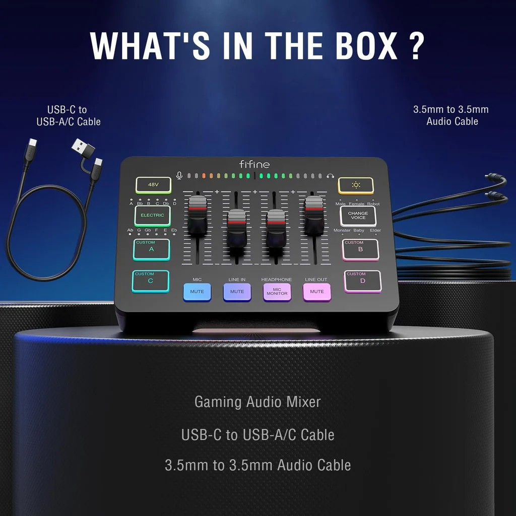 มิกเซอร์ FIFINE SC3 AMPLIGAME MIXER สีขาว ขนาดพกพา_4