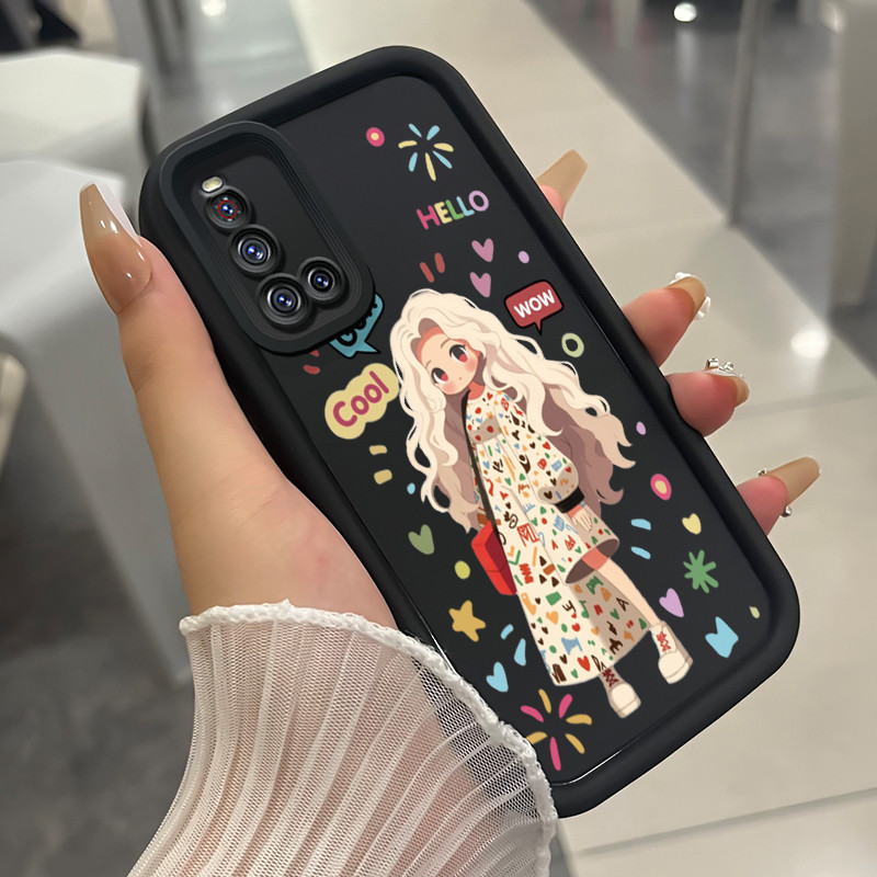 เคสสำหรับ VIVO V19 เคสโทรศัพท์สาวนําโชคซิลิโคนสามสีกันกระแทก