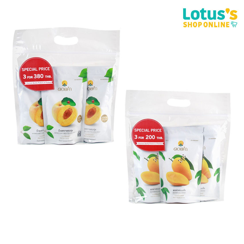 ดอยคำ บ๊วยหวานอบนุ่ม และมะม่วงอบแห้ง ขนาด 140 กรัม (แพ็ค 3 ถุง) DOI KHAM DEHYDRATED SWEET APRICOT AND MANGO 140 G.