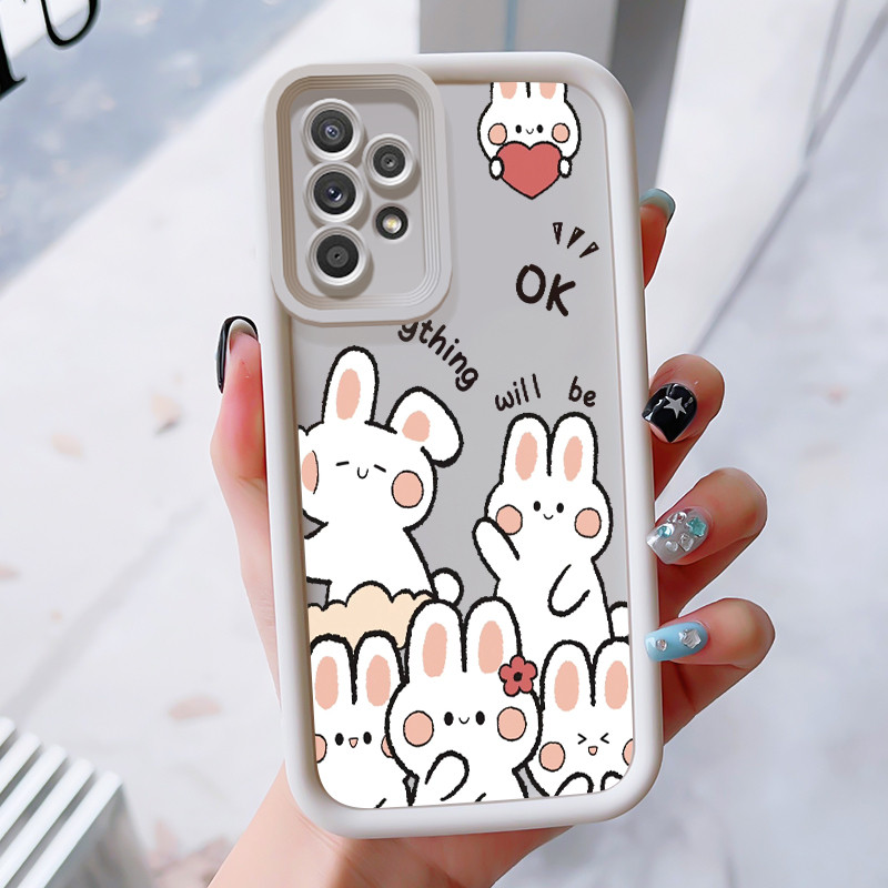 เคสสำหรับ Samsung Galaxy A52 5G A52s เคสโทรศัพท์หมีกระต่ายสามสีซิลิโคนกันกระแทก