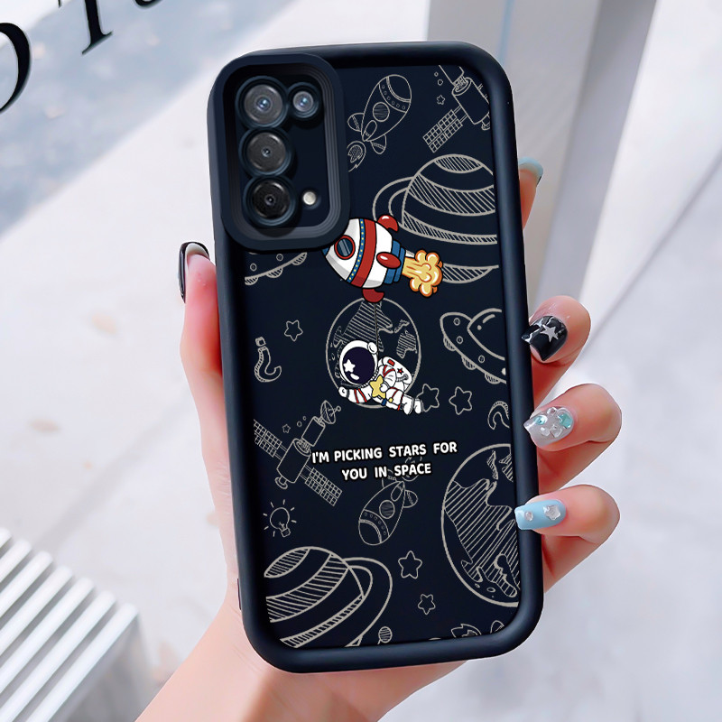 เคสสำหรับ OPPO A74 A95 F19 F19s เคสโทรศัพท์มนุษย์อวกาศสามสีซิลิโคนกันกระแทก
