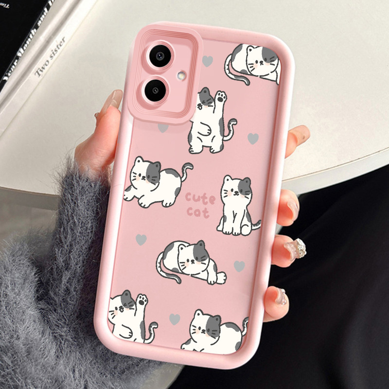 เคสสำหรับ Samsung A06 4G เคสโทรศัพท์แมวน่ารักสามสีซิลิโคนกันกระแทก