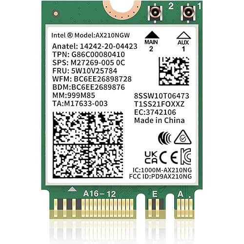 Intel Wi-Fi 6E AX210NGW WLAN M.2 WiFi Wireless Card Bluetooth 5.3 802.11ax Windows 10/11 64-bit supp