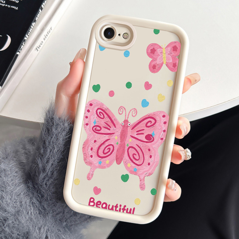 เคสสำหรับ iPhone 6 Plus 6s Plus 7 Plus 8 Plus SE 2020 X Xr Xs Max เคสโทรศัพท์ดอกไม้ผีเสื้อสามสีซิลิโคนกันกระแทก