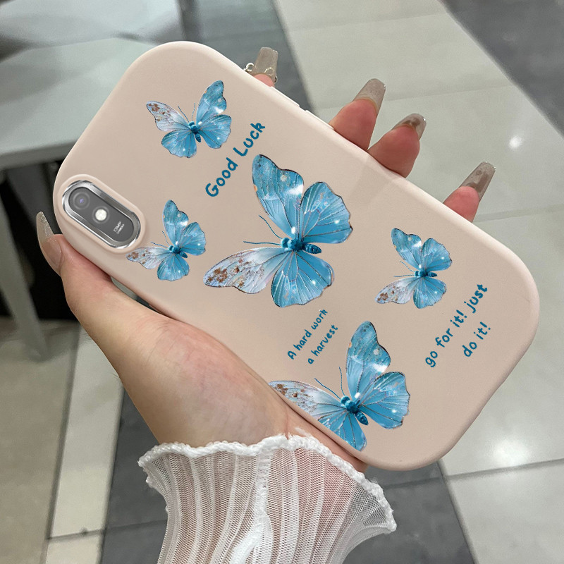 เคสสำหรับ Xiaomi Redmi 9A 9I เคสโทรศัพท์ผีเสื้อกันกระแทกกลมและอ้วน