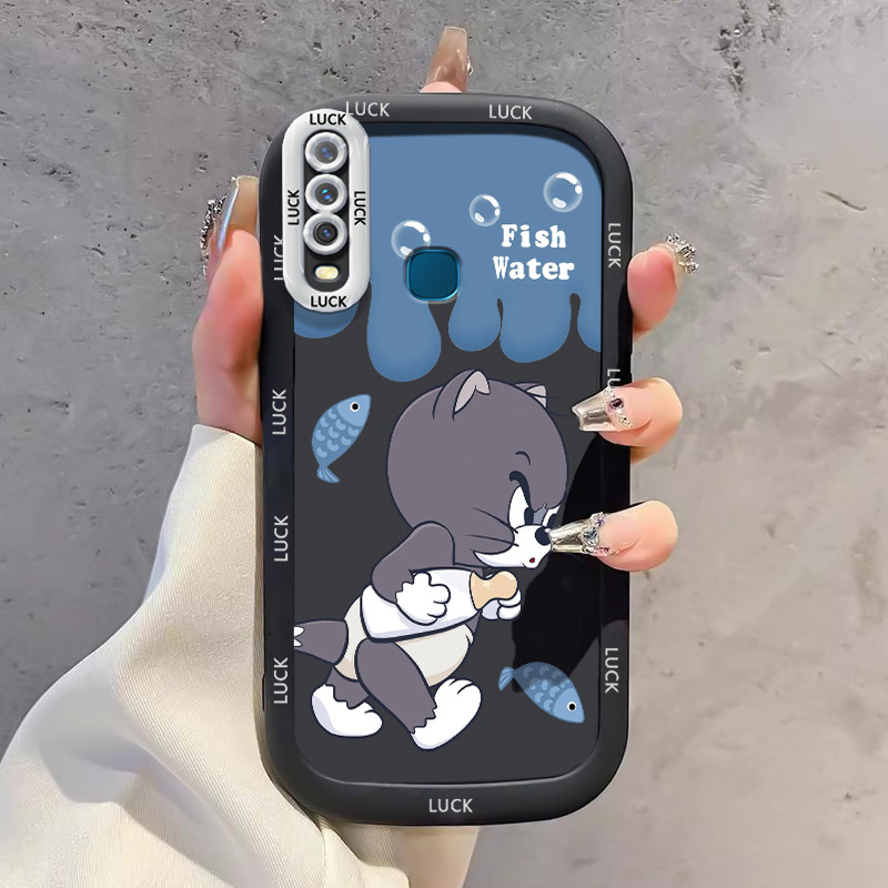 เคสสำหรับ VIVO Y12 Y15 Y17 Y11 2019 Y12i Y3 Y3s 2020 เคสโทรศัพท์แมวและหนูเนยแข็งกันกระแทกป้องกันการตก