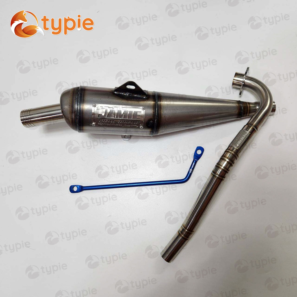 JAMIE รุ่นใหม่ ป้ายสแตนเลส งานดิบ จะมัย แท้100% ท่อย่อ ทรงเชง จุกเลสยาว ผ่าดัง + เหล็กยึดท่อ WAVE110