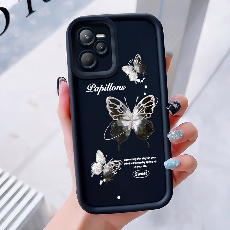 เคสสำหรับ Realme C35 Narzo 50A Prime เคสโทรศัพท์ผีเสื้อสามสีซิลิโคนกันกระแทก