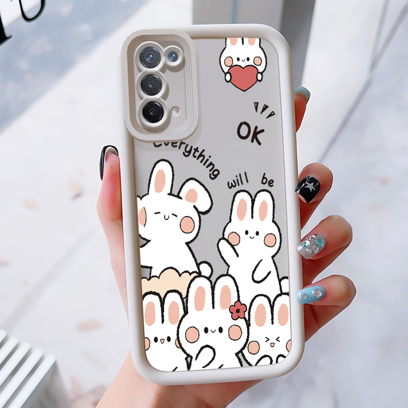 เคสสำหรับ OPPO A74 5G A54 5G เคสโทรศัพท์หมีกระต่ายสามสีซิลิโคนกันกระแทก