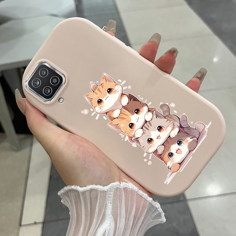 เคสสำหรับ Samsung Galaxy A12 4G A12 5G A22 4G M12 F12 เคสโทรศัพท์แมวน่ารักกันกระแทกกลมและอ้วน