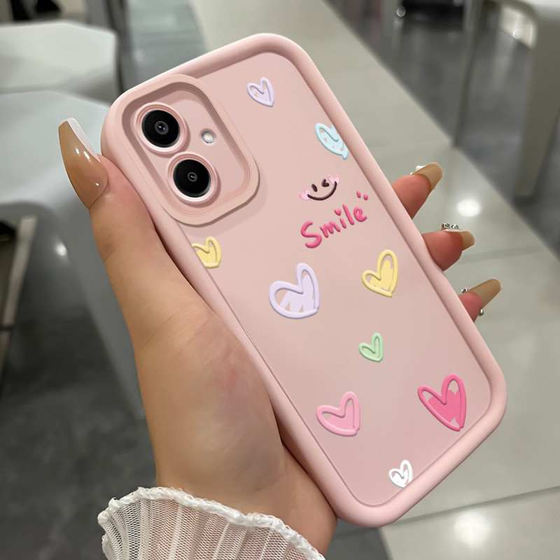 เคสสำหรับ Samsung A06 4G เคสโทรศัพท์รูปหัวใจรอยยิ้มแมวซิลิโคนกันกระแทก