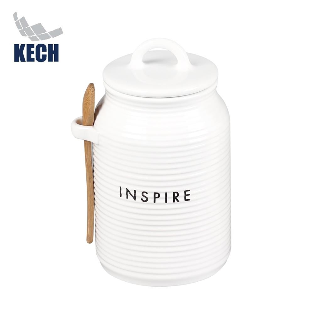 KECH ขวดโหลเซรามิกฝาดึง INSPIRE 1 ลิตร สีขาว จัดส่งโดย HomePro