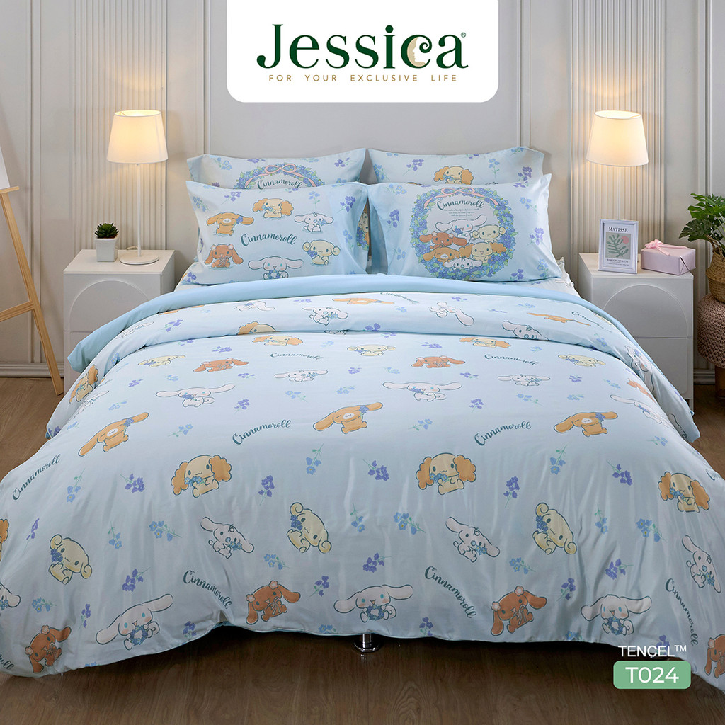 Jessica Tencel T024 Cinnamoroll ชินนามอโรล เจสสิก้า ลายลิขสิทธิ์แท้ Sanrio ชุดเครื่องนอน ผ้าปูที่นอน ผ้านวม ผ้าห่ม
