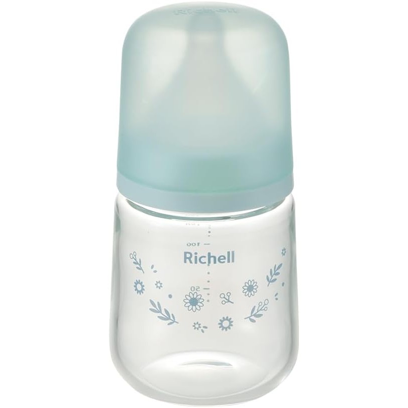 Richell Hanaemi Glass Baby Bottle, 5.3 fl oz (160 ml), Clear Blue, 0 Months and UpDirectly from Japa