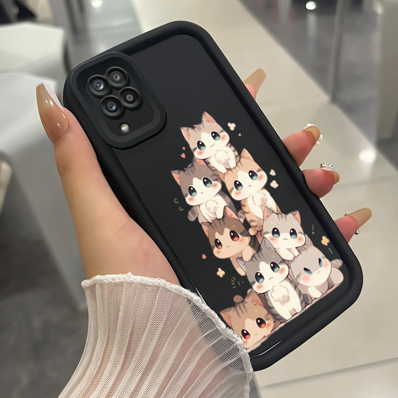 เคสสำหรับ Samsung A12 4G A12 5G F12 M12 เคสโทรศัพท์แมวน่ารักสามสีซิลิโคนกันกระแทก