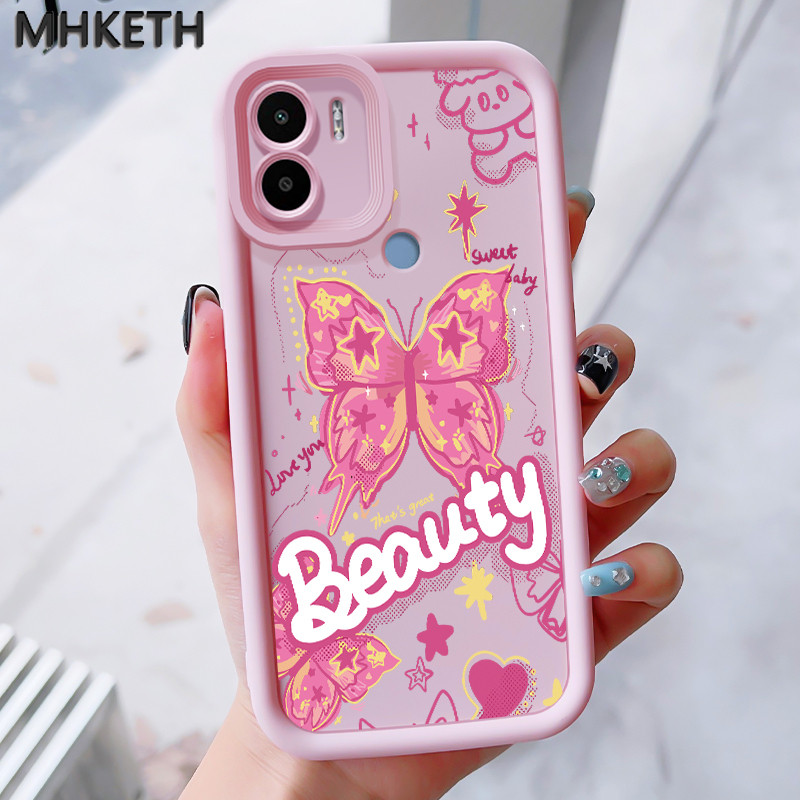 MHKEID เคสสำหรับ Xiaomi Redmi A1+ A2+ A1 Plus A2 Plus POCO C50 C51 เคสระเบิดป้องกันซิลิโคนรูปผีเสื้อเคสโทรศัพท์อันสวยงาม