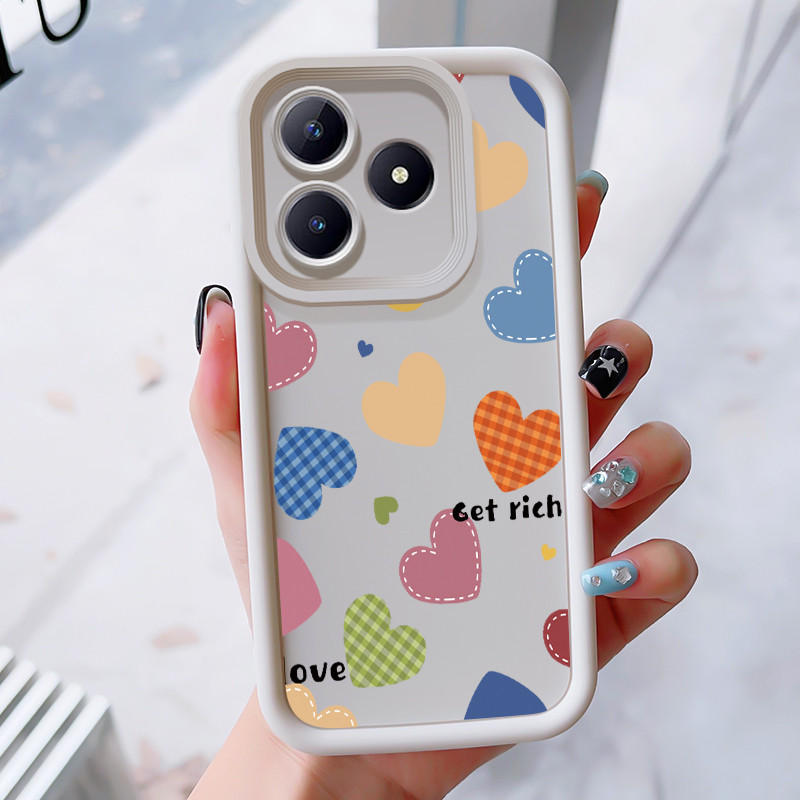 เคสสำหรับ Realme C63 C61 Narzo N63 N61 Note 60 Note 60X เคสโทรศัพท์มีสีสันรูปหัวใจสามสีซิลิโคนกันกระแทก
