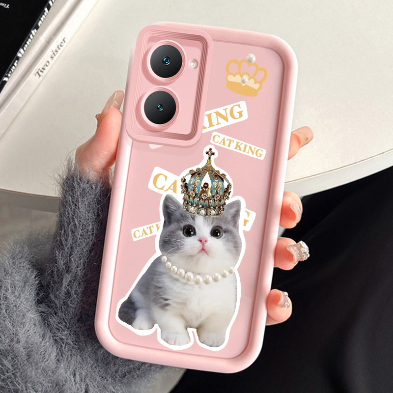 เคสสำหรับ VIVO Y03 Y03T Y18 Y18i Y18e Y18t Y18s Y28e 5G เคสโทรศัพท์มงกุฎแมวสุนัขสามสีซิลิโคนกันกระแทก