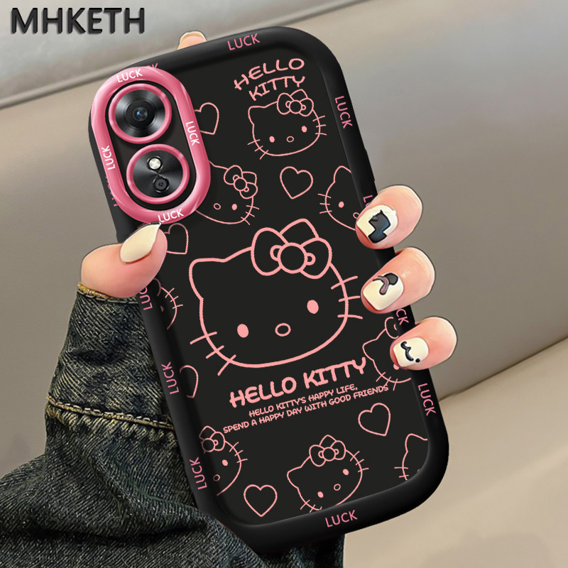 MHKETH เคสสำหรับ OPPO A17 A17K เคสมือถือลายแมวน่ารักและเป็นที่นิยม