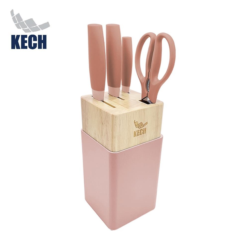 KECH ชุดมีดกรรไกรพร้อมที่เสียบ CHIC 5 ชิ้น สีชมพู จัดส่งโดย HomePro
