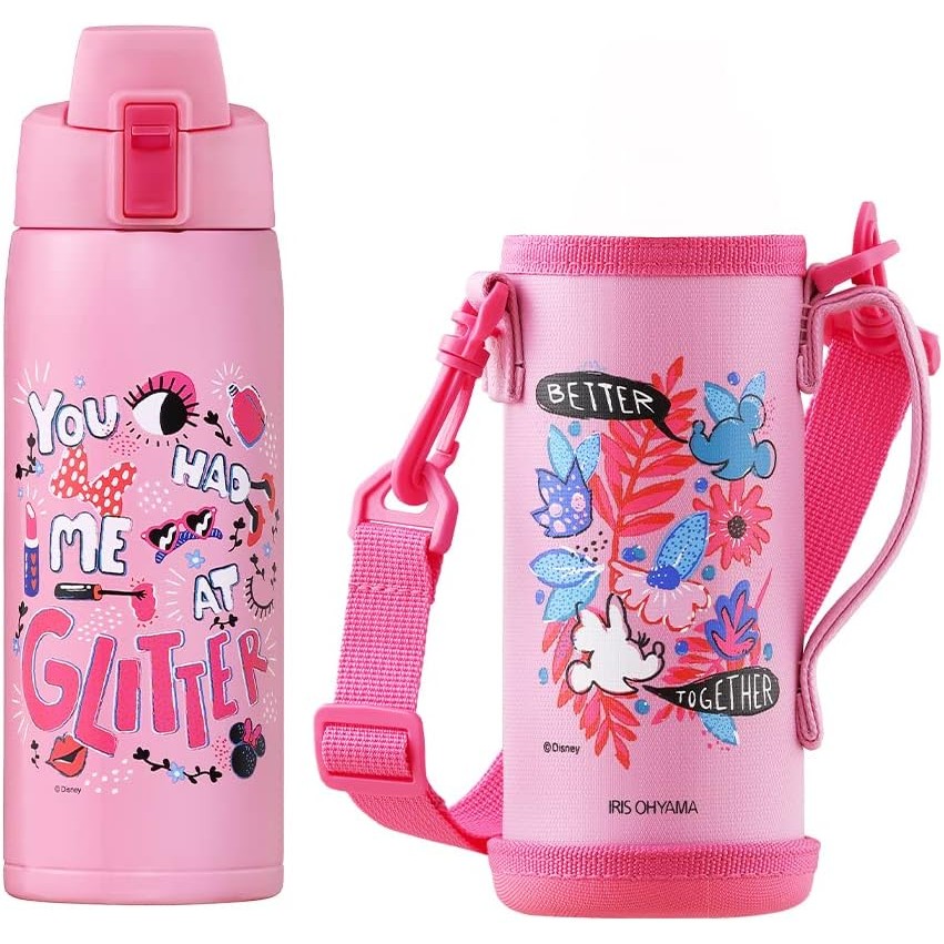 Iris Ohyama NDDB-60 Water Bottle, For Children, 20.3 fl oz (600 ml), Minnie (Pink), One-Touch, Direc