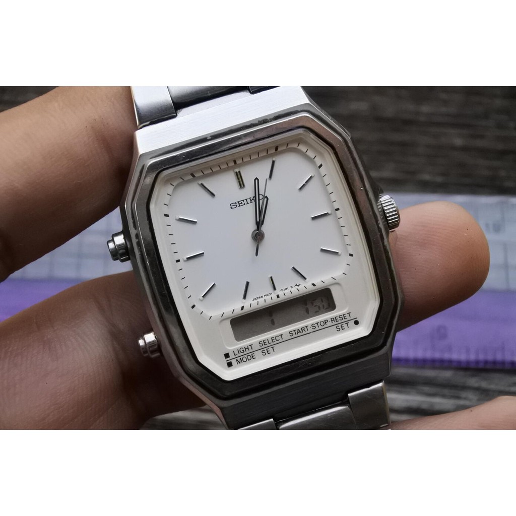 นาฬิกา Vintage มือสองญี่ปุ่น Seiko H601 5070 LCD DIGITAL ผู้ชาย Quartz สี่เหลี่ยม Tank 37mm