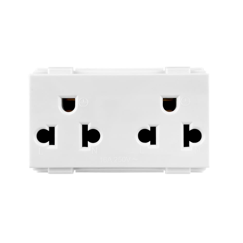 HomePro เต้ารับคู่มีกราวด์ 3 ขา 16 แอมป์ 250 โวลต์  แบบแนวตั้ง TJ-W8416V2A สีขาว แบรนด์ HACO