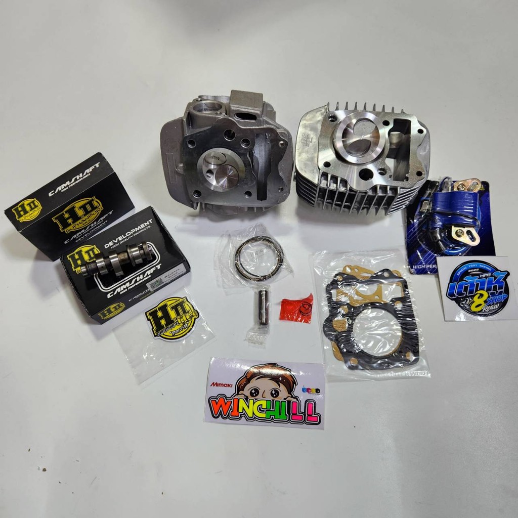 ชุด4ชิ้น เสื้อสูบ ลูก57 WAVE125R + ฝาวาล์ว + แคม เฮงสุพรรณ + คอยด์หัวเทียน เต้าหู้8ริ้ว สีน้ำเงินSAJ