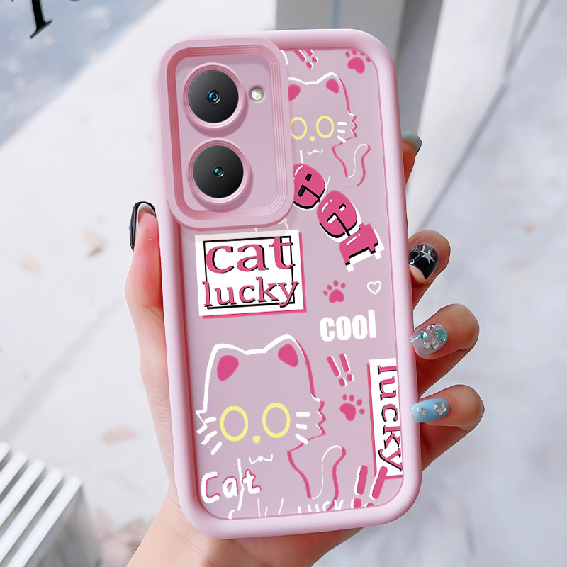 เคสสำหรับ VIVO Y03 Y03T Y18 Y18i Y18e Y18t Y18s Y28e 5G เคสโทรศัพท์แมวน่ารักสามสีซิลิโคนกันกระแทก