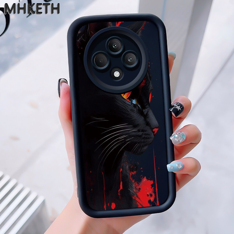MHKEID เคสสำหรับ OPPO Reno 12F 4G Reno 12F 5G F27 5G เคสโทรศัพท์ซิลิโคนกันกระแทกลายแมวสีดำสุดเท่