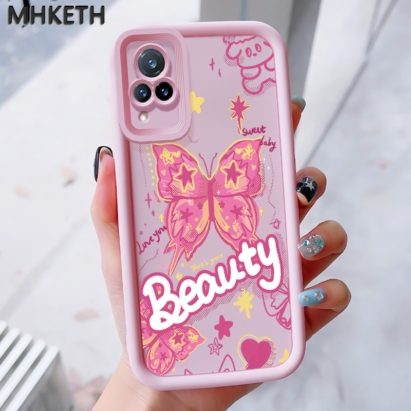 MHKEID เคสสำหรับ VIVO V21 4G V21 5G เคสระเบิดป้องกันซิลิโคนรูปผีเสื้อเคสโทรศัพท์อันสวยงาม