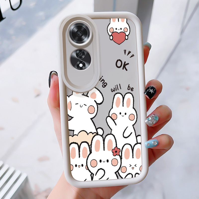 เคสสำหรับ OPPO A60 4G เคสโทรศัพท์หมีกระต่ายสามสีซิลิโคนกันกระแทก