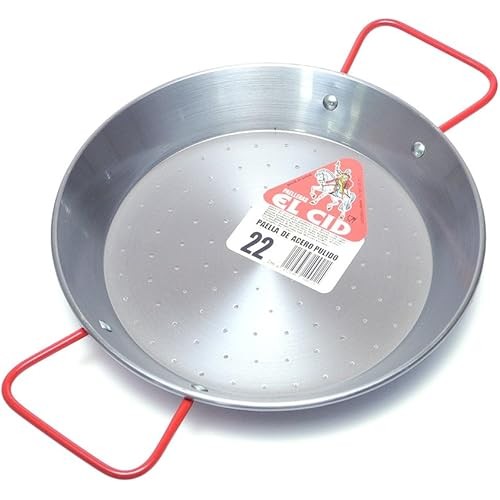 EL CID Spanish paella pan with red handle, professional recipe, 22 cm, for 1 person