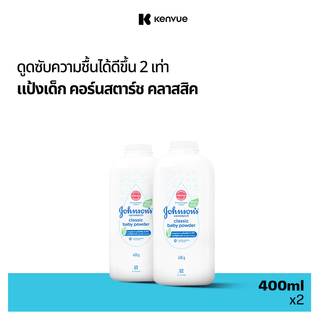 [แพ็คคู่] Johnson's Baby จอห์นสัน เบบี้ แป้งจอห์นสัน คอร์น คลาสสิค 400 กรัม JB Reg Cornstarch Powder 400g x2