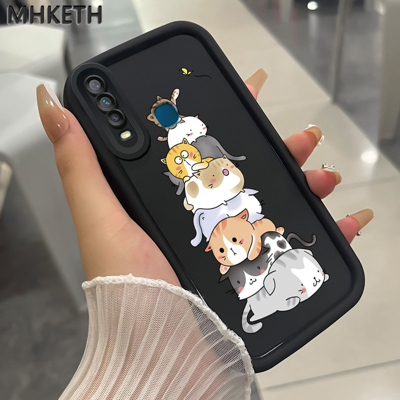 MHKETH เคสสำหรับ VIVO Y17 Y15 Y12 Y12i Y3 Y3s 2020 เคสโทรศัพท์ลายการ์ตูนแมวน่ารัก
