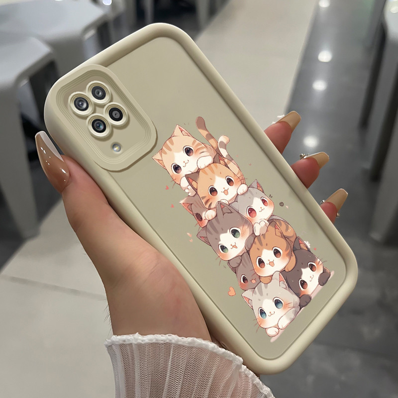 เคสสำหรับ Samsung A12 4G A12 5G F12 M12 เคสโทรศัพท์แมวน่ารักสามสีซิลิโคนกันกระแทก - รูปที่ 2