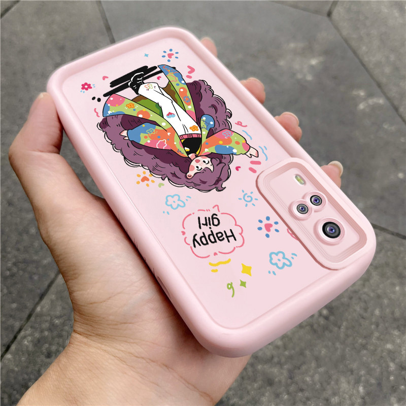 เคสสำหรับ VIVO Y51 2020 Y51A 2020 Y31 2020 Y53s Y33 เคสโทรศัพท์สาวนําโชคสามสีซิลิโคนกันกระแทก