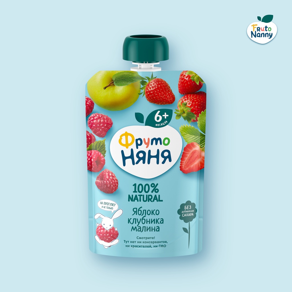 FrutoNanny Puree | เพียวเร่เด็ก 100% ธรรมชาติ ราสป์ สตรอว์เบอร์รี่ แอปเปิ้ล ไม่มีน้ำตาล