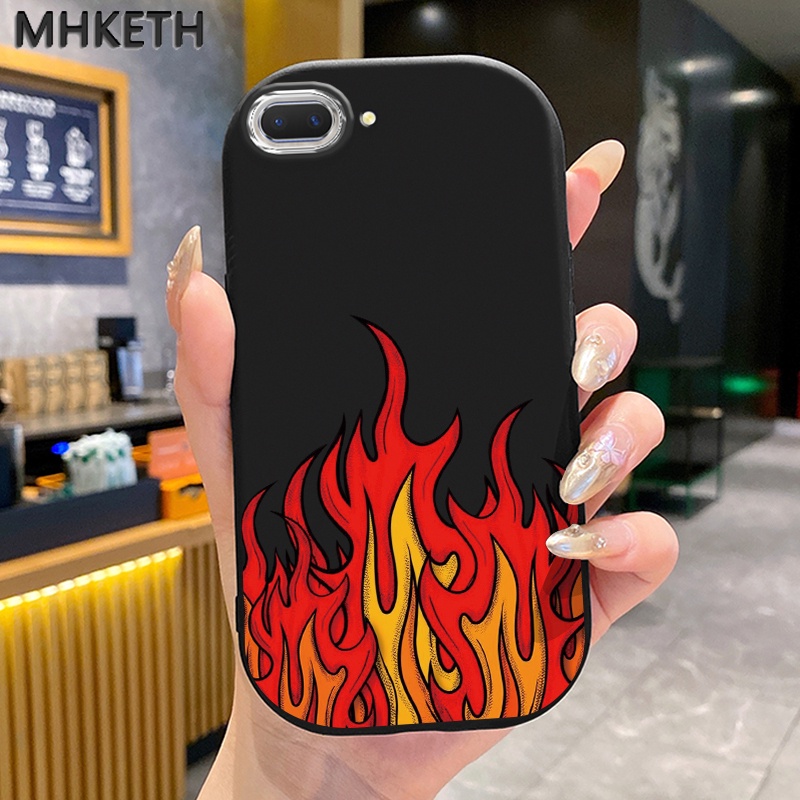 MHKETH เคสสำหรับ OPPO A5 A3s A12E Realme C1 เคสป้องกันการกระแทกเคสซิลิโคนซิลิโคนโทรศัพท์เปลวไฟที่ทันสมัย
