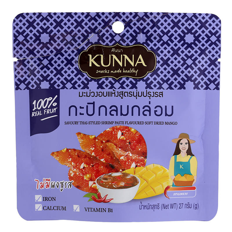 🍉 คันนามะม่วงอบแห้งสูตรนุ่มปรุงรสกะปิกลมกล่อม 27กรัม 🍍 Kunna Soft Dried Mango Savoury Thai Styled Sh